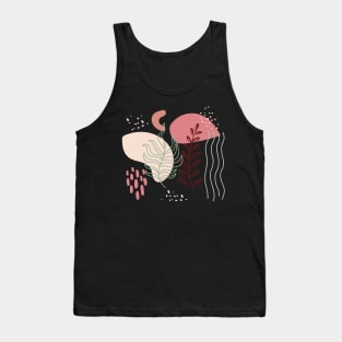 Abstract shapes lines dots and tropical plants digital design illustration Tank Top